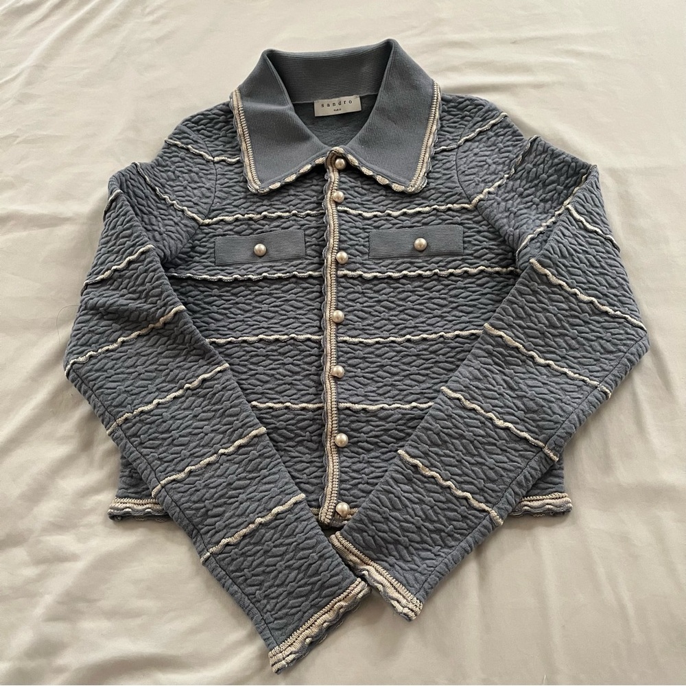 SOLD BNWT Sandro Infinity Cropped Cardigan Blue XS MSRP $295 - Picture 6 of 15